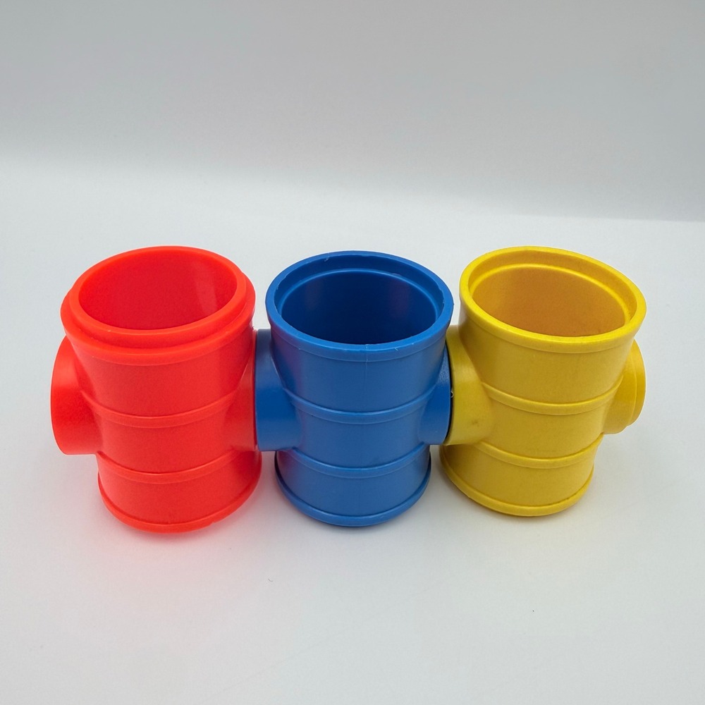 Vintage Primary Color Plastic Building Blocks Interlocking Connector Toy 3pc Set - Picture 1 of 2